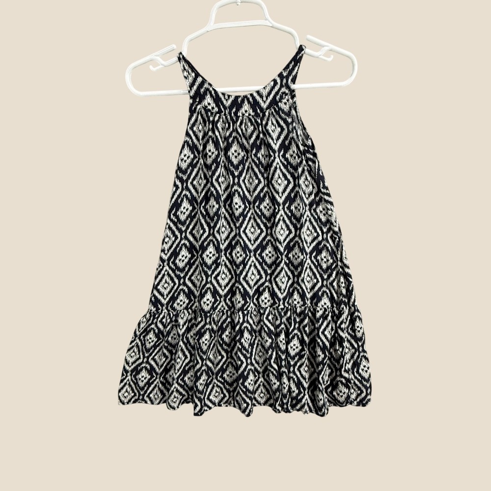OshKosh Bgosh Girls Navy White Geometric Ikat Print Tiered Halter Dress Size 5